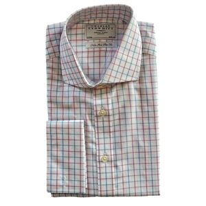 Charles Tyrwhitt Deep Pink & Aqua Grid Check Non Iron Slim Fit Shirt 16/34 in